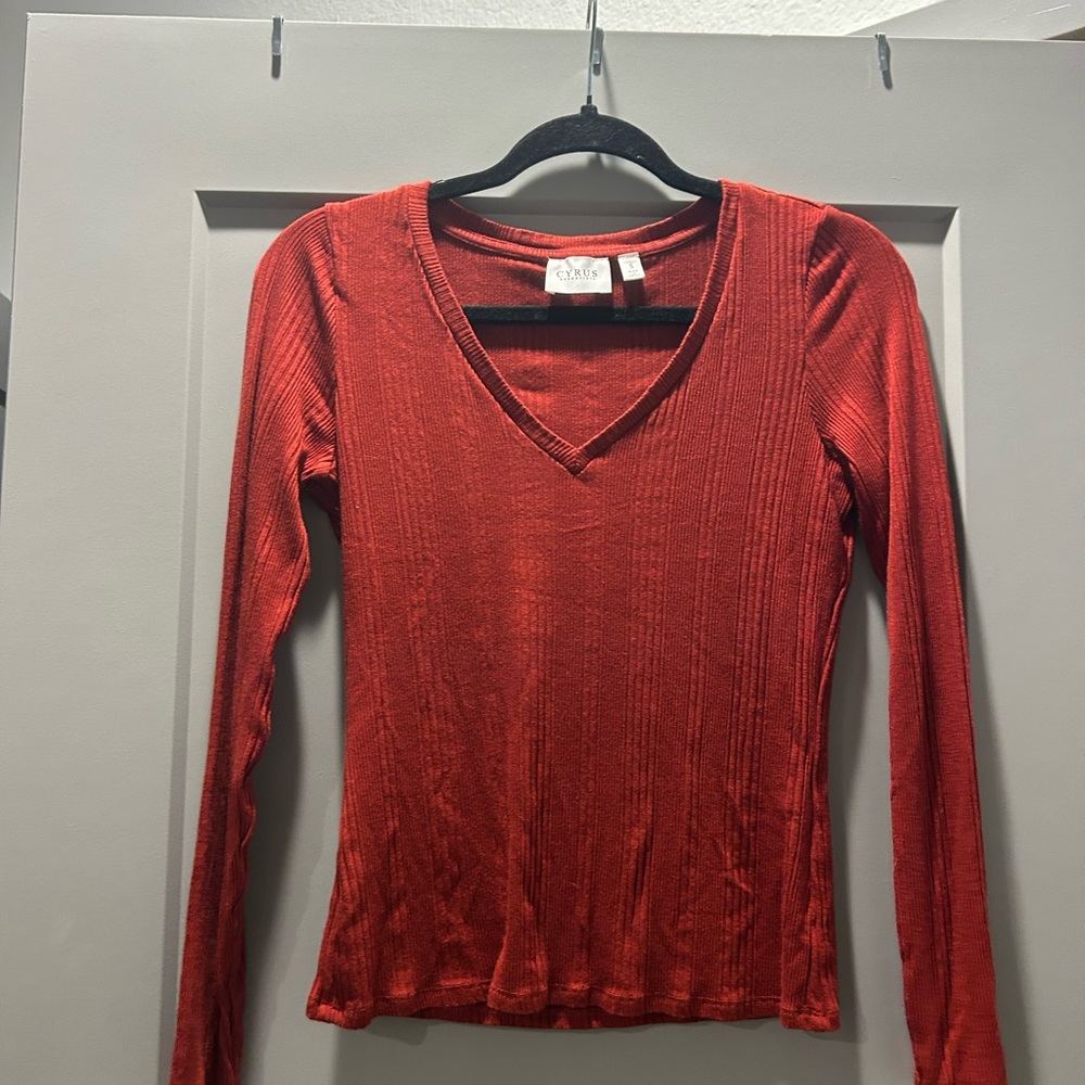 Red V-Neck Women's Top